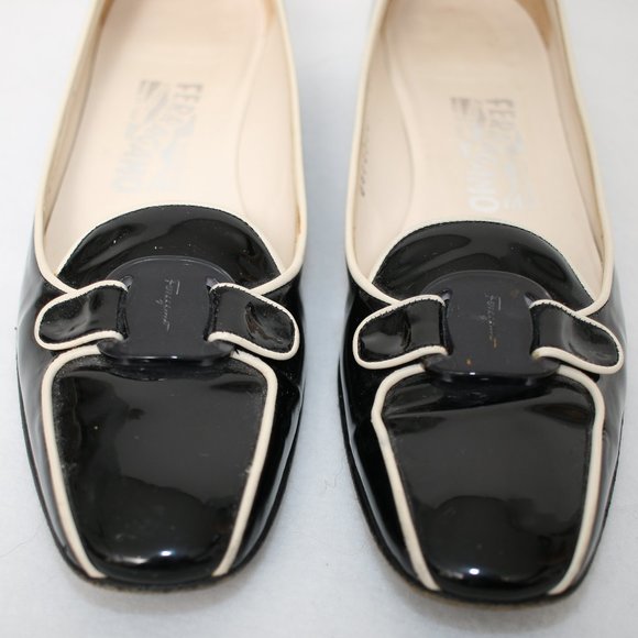 Salvatore Ferragamo Black Patent Leather Square Toe Pumps Sz 8.5 - Picture 4 of 8